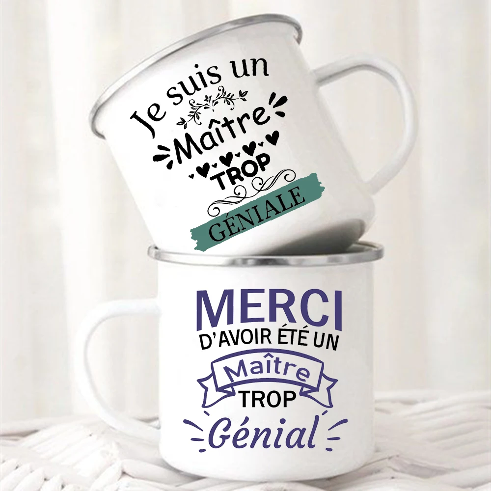 

Merci Maitre Printed Mugs Creative Coffee Tea Cups Drinks Water Milk Enamel Mug School Home Handle Drinkware Gifts for Teacher