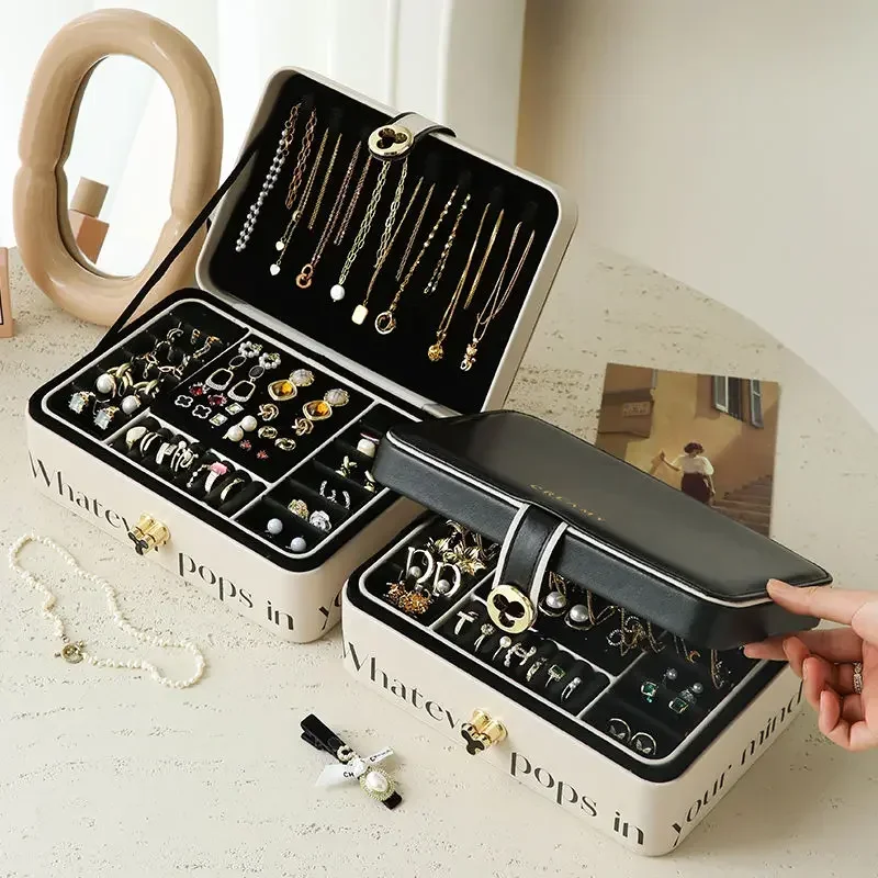 

Box Necklaces Gold Portable Organizer Jewelry Display Large Double-layer PU Capacity Storage