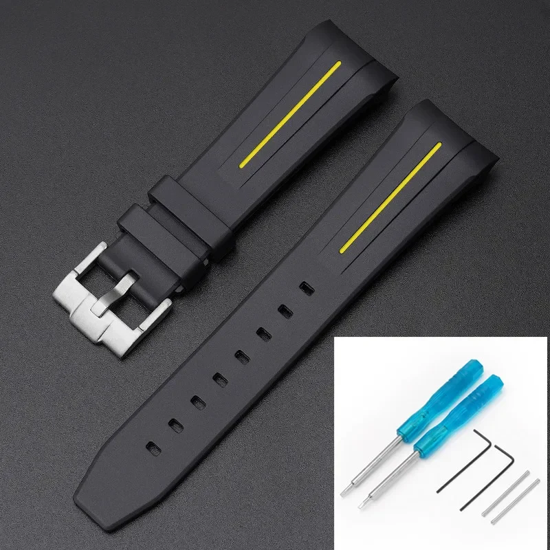 Premium Rubber Strap with Stainless Steel Buckle - 22mm Curved Interface Watch Band