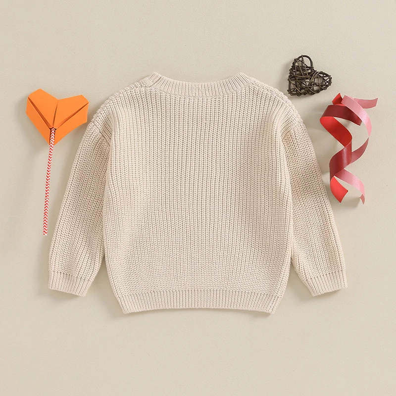 Spring Autumn Newborn Baby Boy Girls Valentine's Day Sweaters Letter Heart Embroidery O-neck Loose Knitted Pullover Tops Clothes
