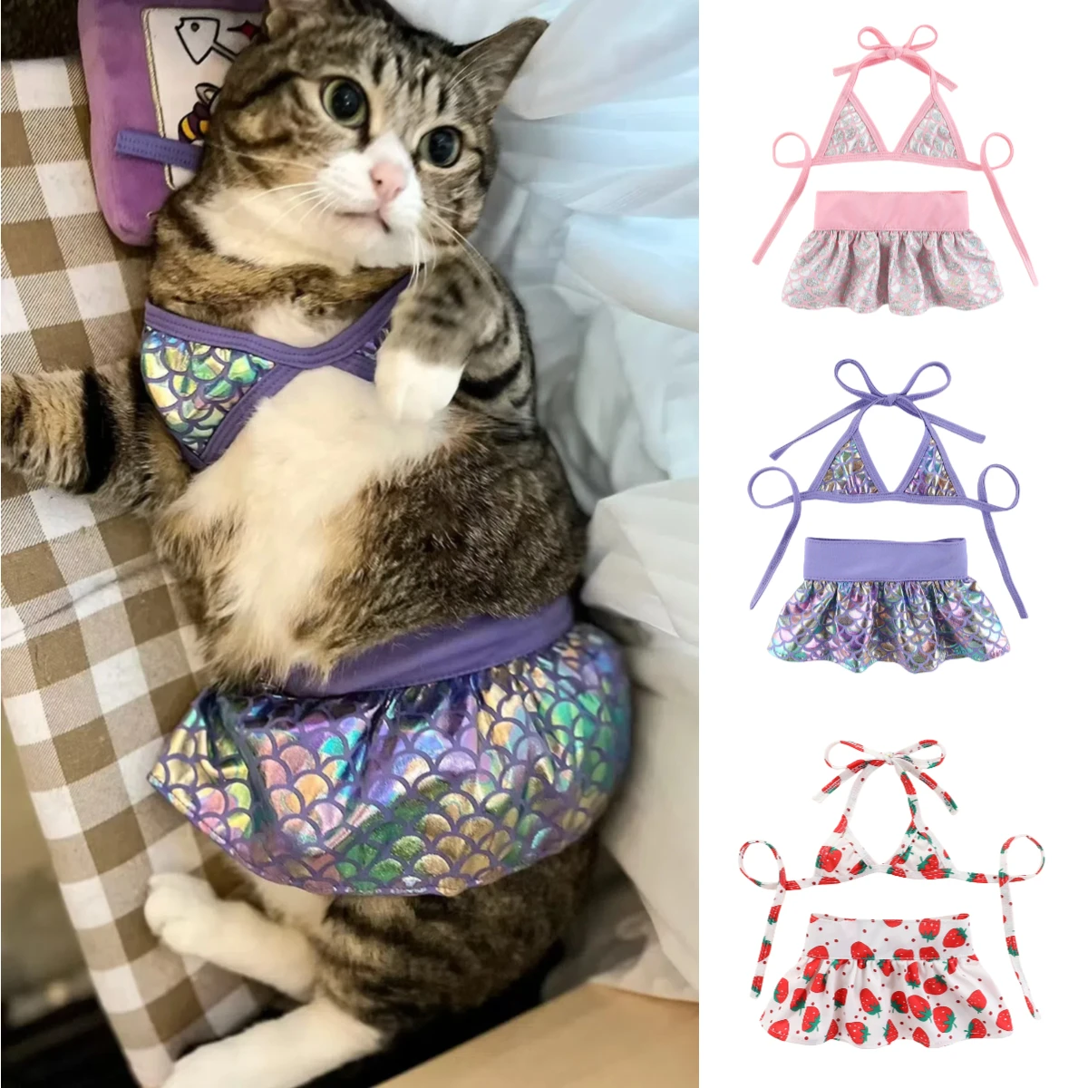 Cute Dog Cat Summer Bikini Funny Swimsuits Pet Dog Dress Kitten Skirts for Small Dogs Puppy Cat Clothes Chihuahua Sphinx Clothes