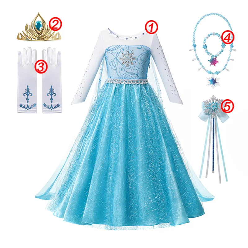 Elsa Princess Dress for Girls White Sequined Mesh Ball Gown Carnival Clothing Kids Cosplay Snow Queen Costume