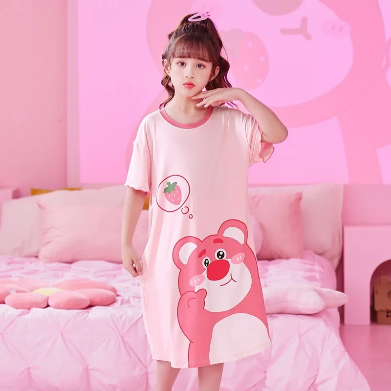 Girls' Summer Modal Short Sleeves Pajamas for Children Sleeping Sleepwear Children Robe Children's Clothing Mother Kids