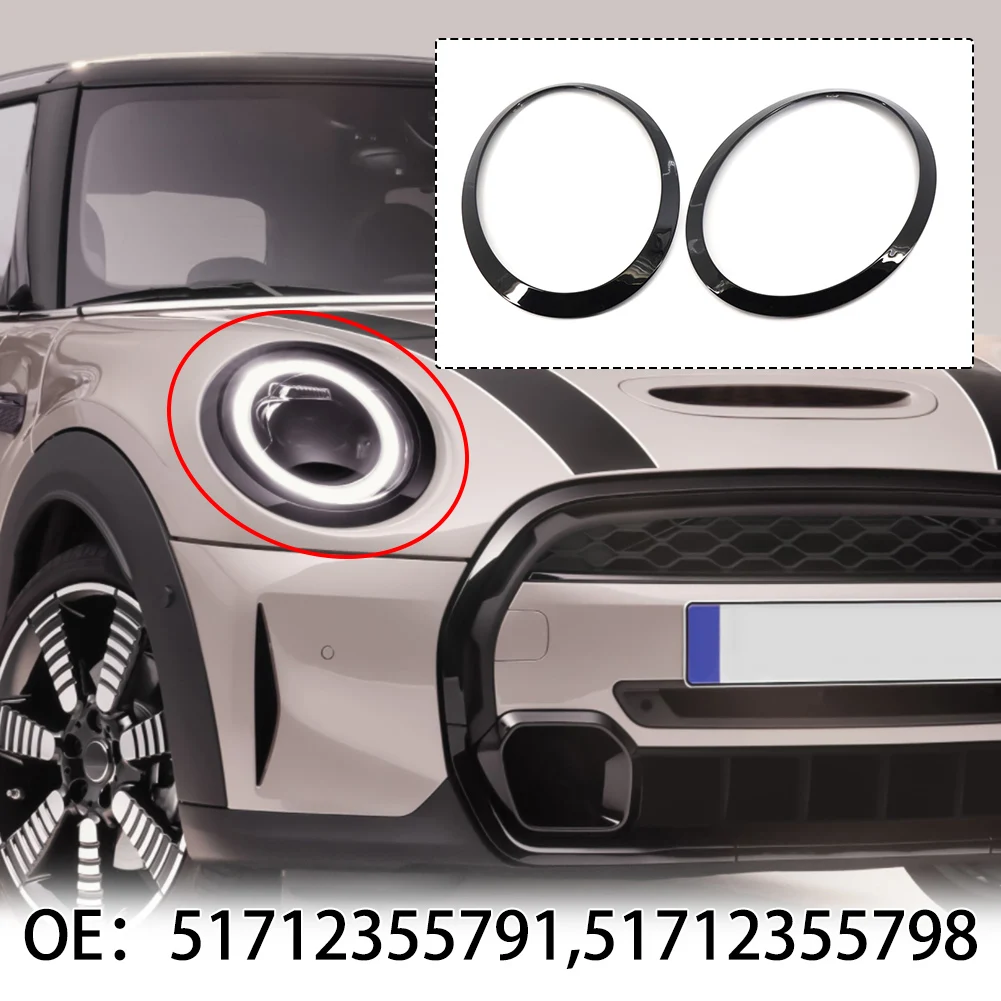 

Bright Black Large Lights Trims For MINI For -COOPER F55 F56 F57 BLACK HEADLIGHT TRIM RING LEFT+RIGHT Light Shells