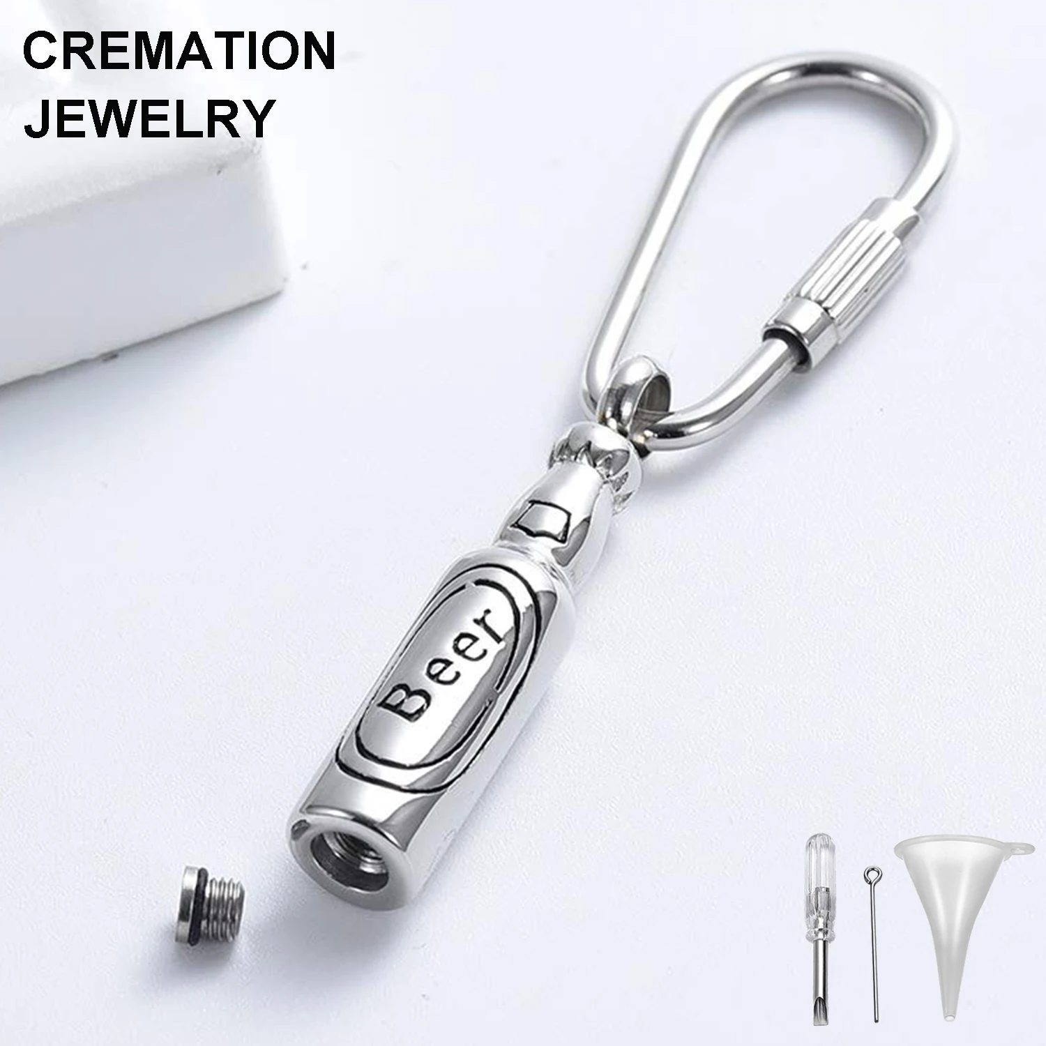 

Wholesale Beer Bottle Cremation Urn Key Chain Stainless Steel Memorial Wine Bottle Ash Urn Keychain For Men Keepsake Jewelry