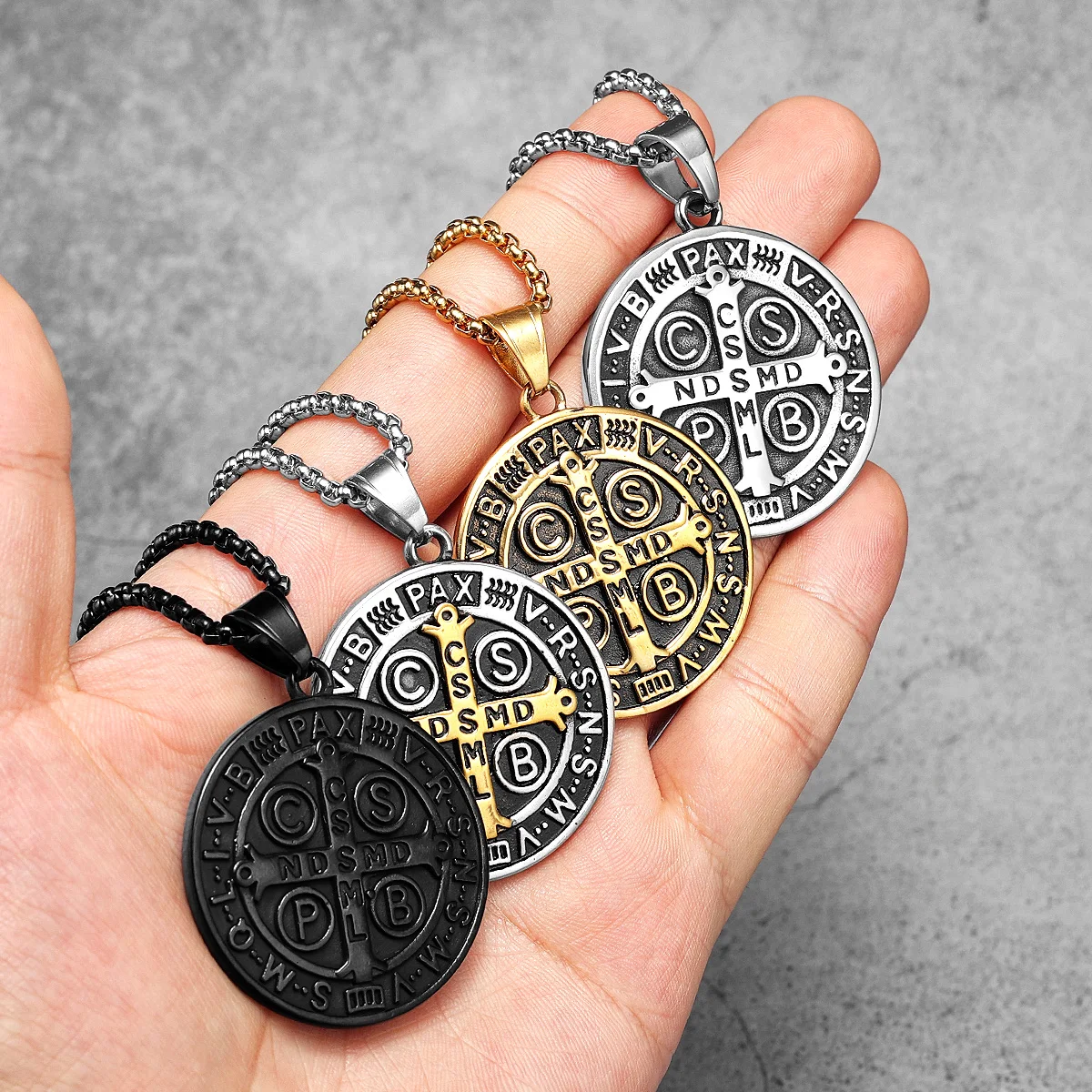 St.Benedict  Exorcism Stainless Steel Men Necklaces Pendant Chain Powerful Amulet Vintage New For Women Jewelry Gifts Wholesale 2