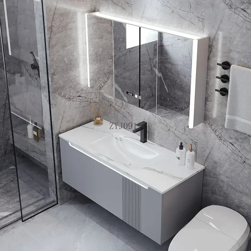 *Luxury Modern Bathroom Cabinet Vanity Slate Integrated Washbasin Sink Smart Mirror Cabinet Bathroom Vanity