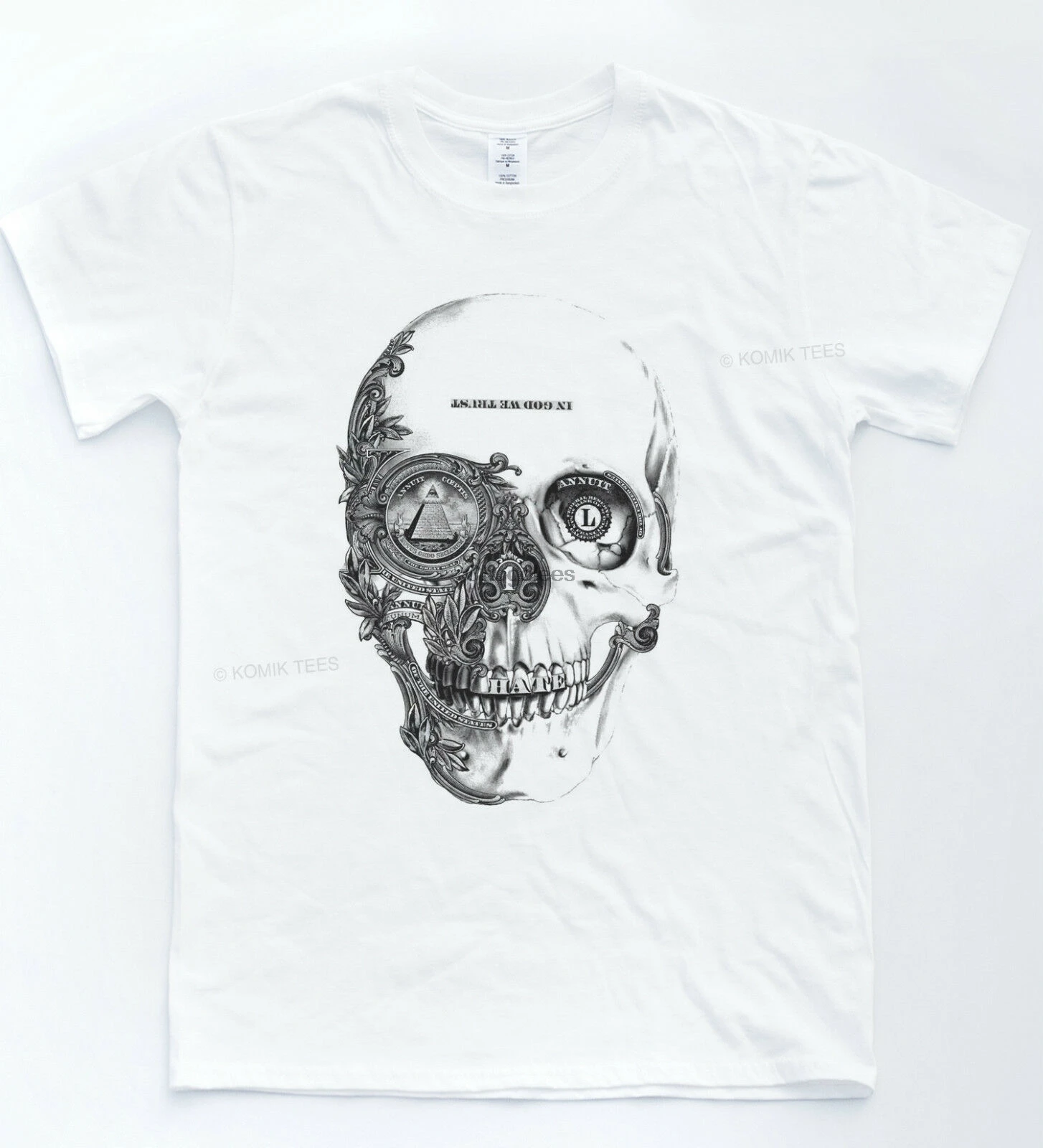 Skull Illuminati Pyramid T-shirt Dollars Money Tee Swag Indie Tumblr Top |