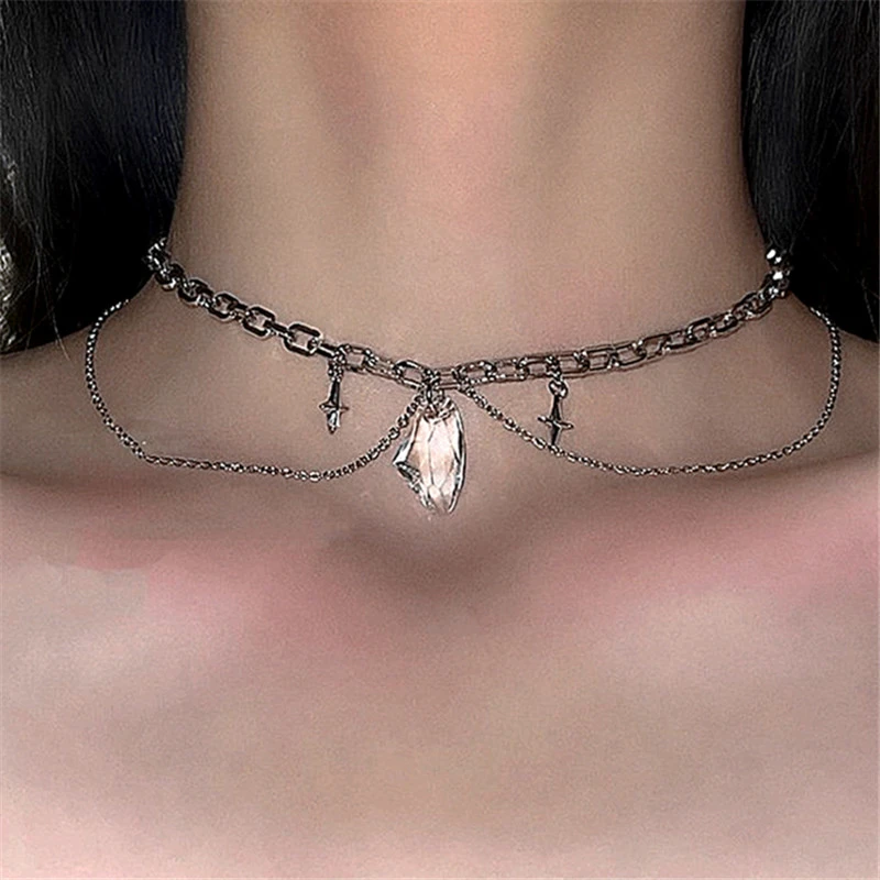 Collares con colgante de cristal Irregular diseño único para mujer, cadena de cuello con borla de temperamento de moda cadena superpuesta para clavícula|Collares de cadena| - AliExpress