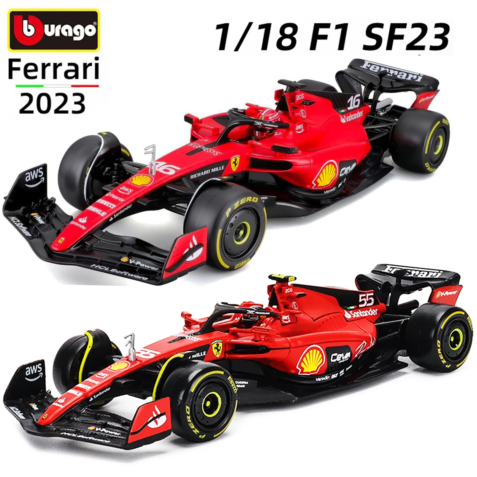 

Bburago 1:18 2023 Ferrari SF23 NO.16 Charles Leclerc NO.55 Analog Alloy Super Toy Car Diecast Model Collection Gift