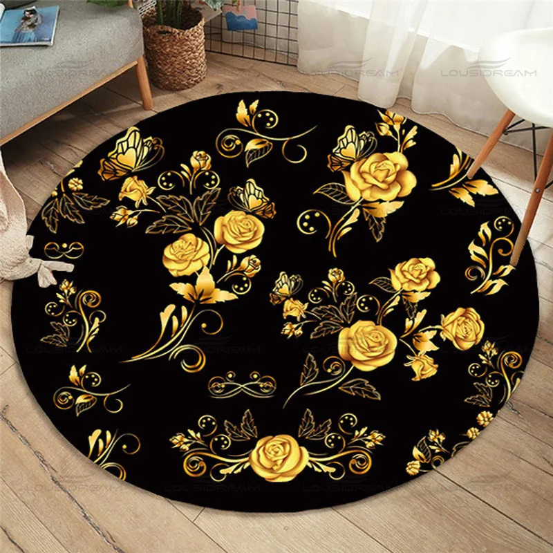 Mode runde HD-Druck Rose Teppich Familie Anti-Rutsch-Gold muster Boden  matte Kinderzimmer Wohnzimmer - AliExpress