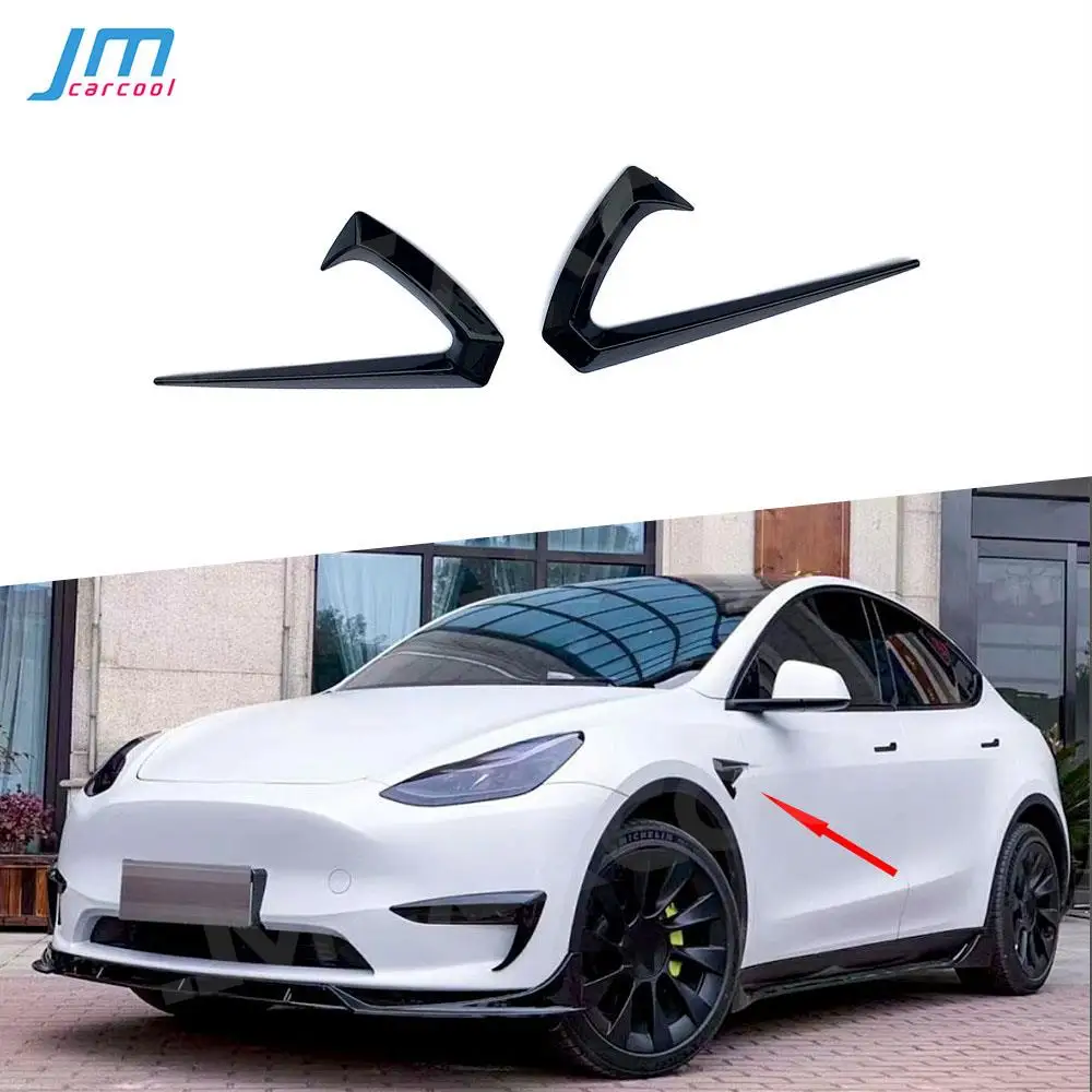 

ABS Car Side Fender Knife Stickers Emblem Badge Decals Trim Styling for Tesla Model Y 2021+ Carbon Fiber Anards Splitters