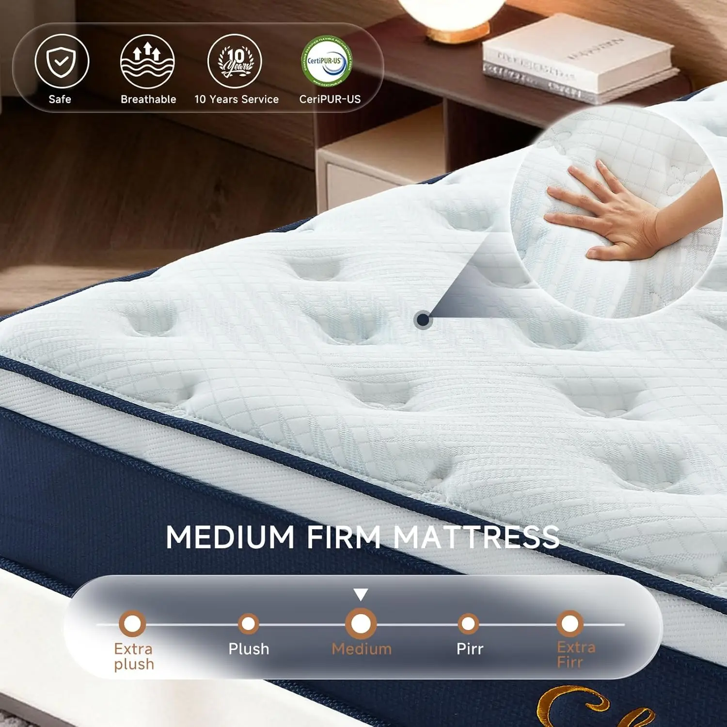 Full Mattress 12 Inch Hybrid, Medium Firm Cooling Memory Foam with Pocket Springs, Breathable Fiberglass-Free