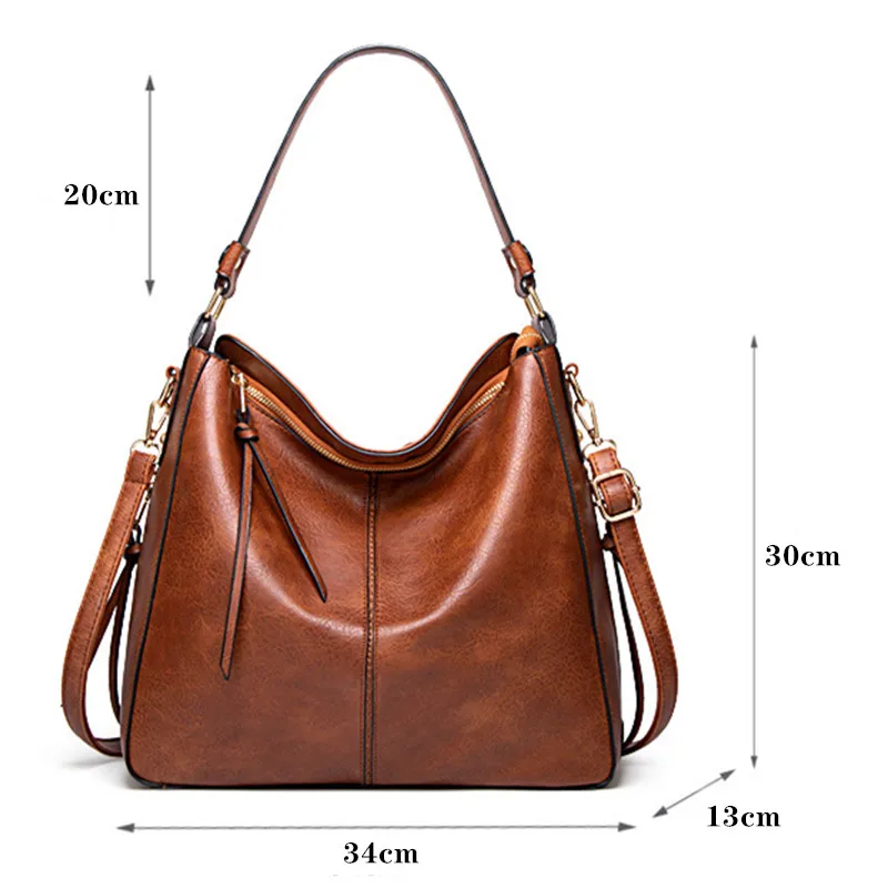Frauen Handtaschen Hobos Tote Tasche Weiche Pu Leder Retro Designer Große Kapazität Casual Damen Schulter Umhängetasche – Detail 2