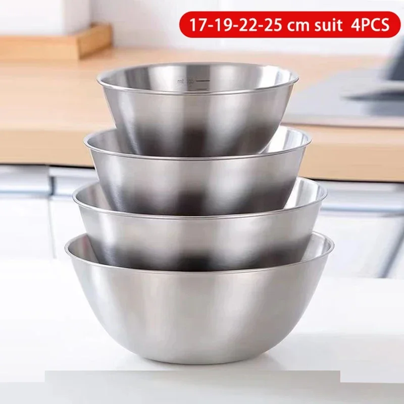 Stainless Steel Bowl Korean Ramen Bowl Fruit Salad Mixing with Scale