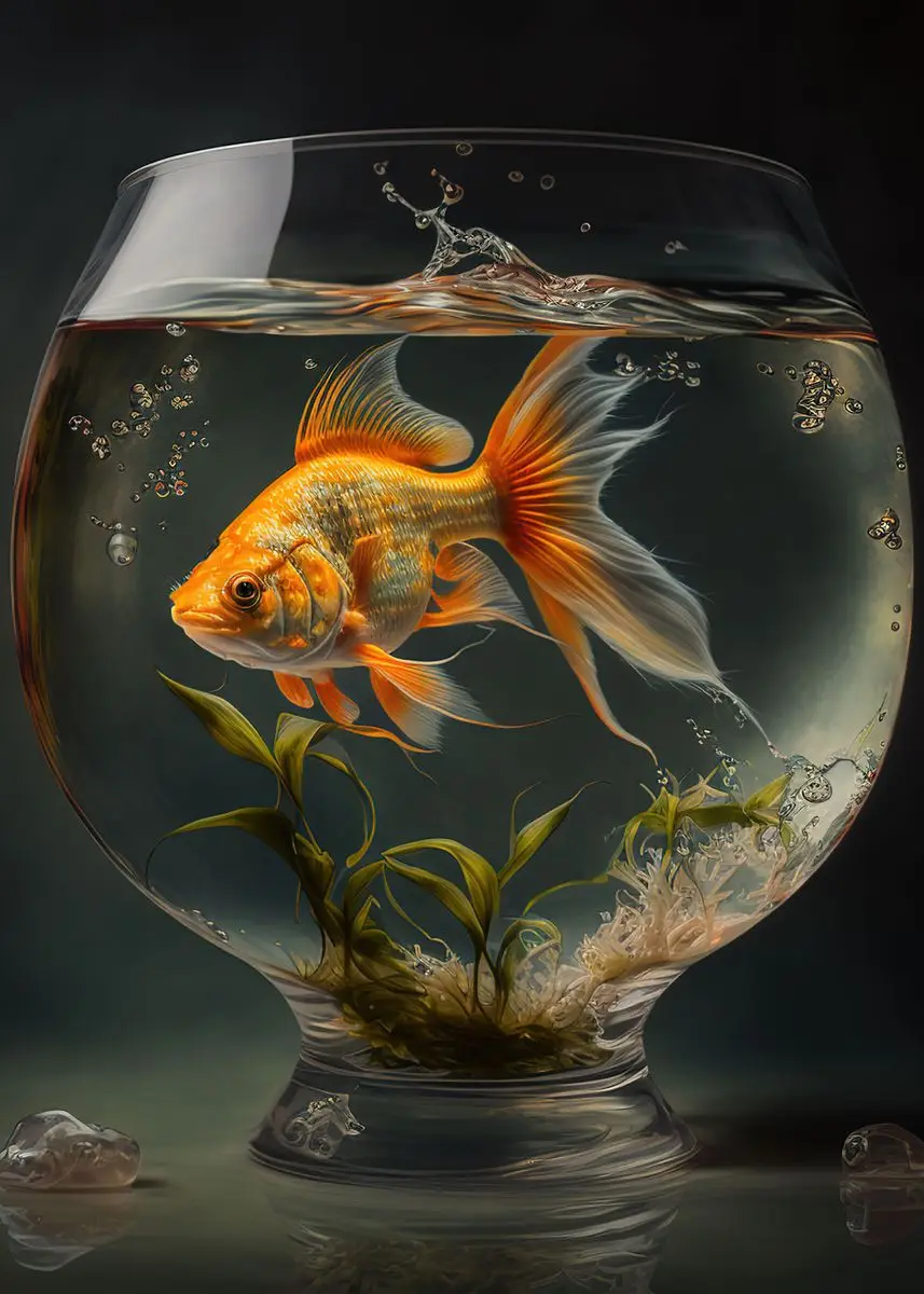 Póster de arte de fantasía con diseño de acuario dentro de una taza, impresión en lienzo, decoración de pared con peces de acuario, decoración estética para el hogar y la barra