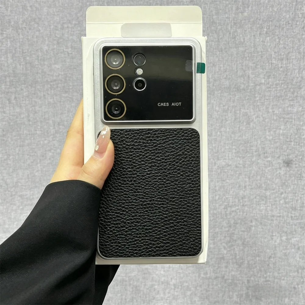 Elegant Large Window PU Leather Phone Case with Glass Camera Protector - Shockproof Cover