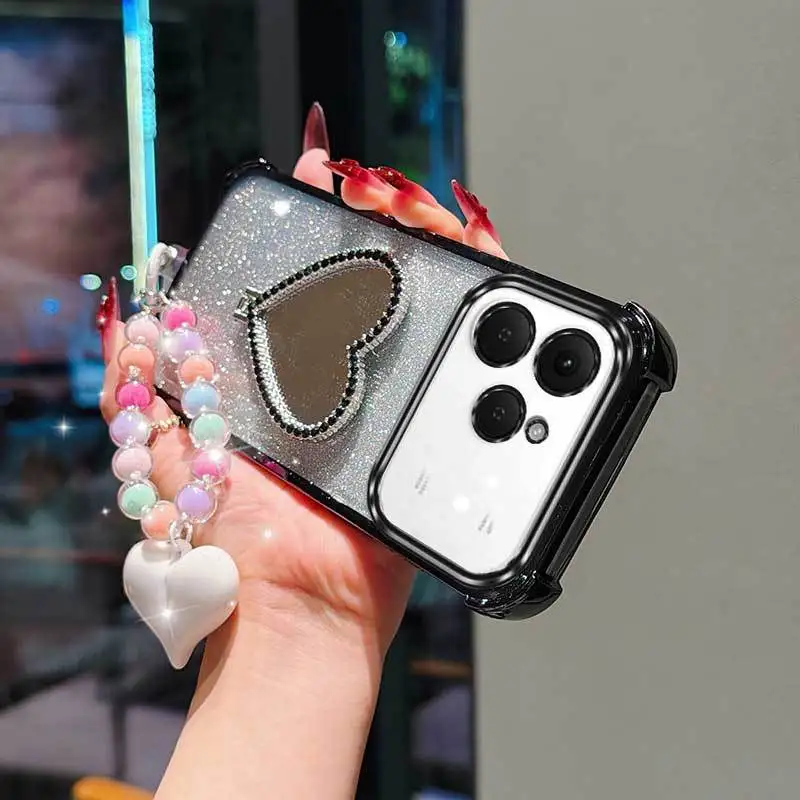 3-Piece Set: Phone Case with Lanyard and Heart-Shaped Stand – Stylish and Functional Phone Protection