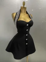 2025 Women Black Sexy Off the Shoulder Shinning Crystal Bodycon Bandage Long Dress Gloves Elegance Celebrate Evening Party Dress - Image 5