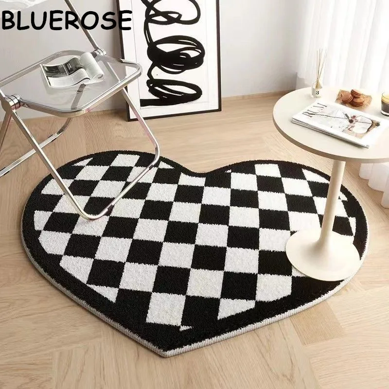 

Heart Shaped Plaid Rugs Printed Living Room Fluffy Area Rug Entrance Doormat Buthroom Non-slip Floor Mat Bedside Mats Foot Pad