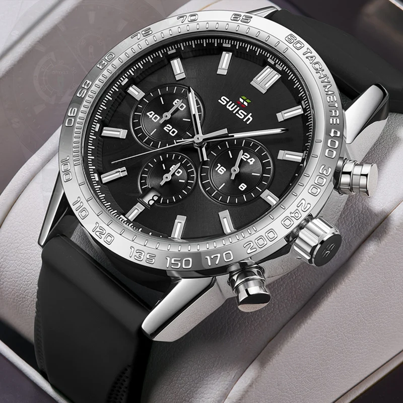 SWISH Luxury Men Wristwatch Fashion Luxury Waterproof Sport Stopwatch