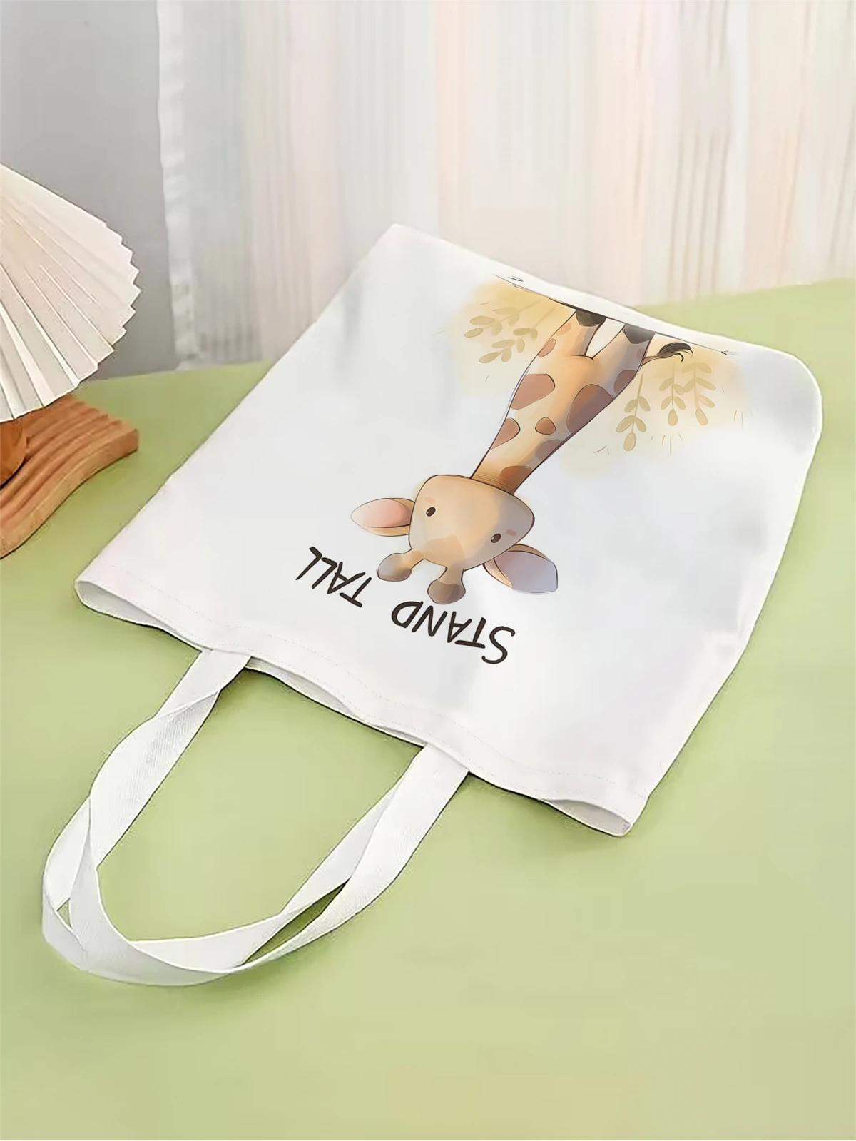 1pc,cute giraffe handbag, reusable fashionable handbag, multifunctional handbag, printed canvas shopping bag