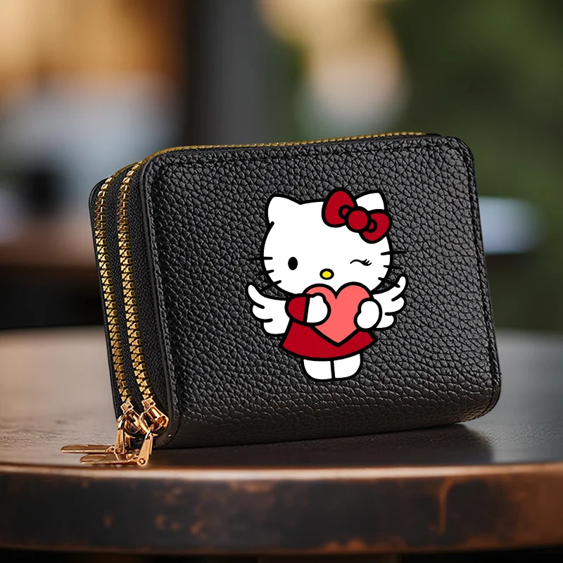 Portmonetka Hello Kitty z przegródkami na karty, portfel z podwójnym zamkiem błyskawicznym - duża pojemność na karty kredytowe i monety, różne kolory
