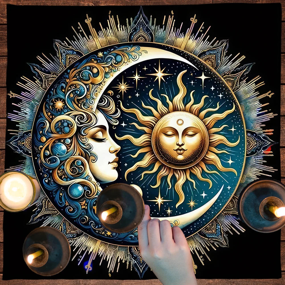 Sun and Moon Tarot Tablecloth Pagan Altar Cloth For Spread Tarot Reading Cover Divination Tarot Mat Spiritual Oracle Cards Pad 4