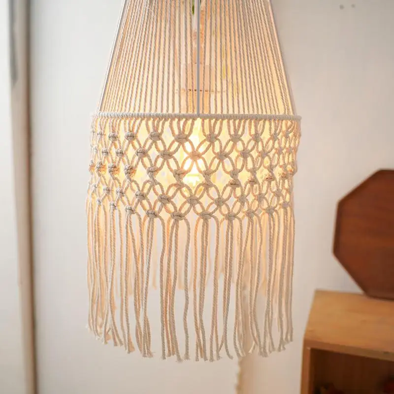 

Pendant Lamp Shade Handwoven Boho Macrame Cotton Rope Lampshade Tapestry Decor Accessory Room Decor Photo Props For Living Room