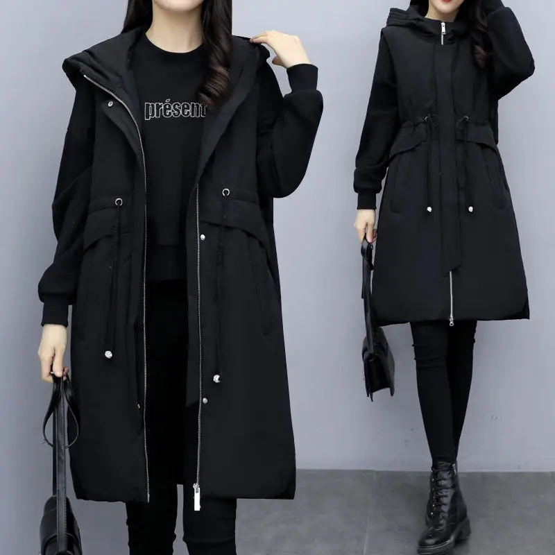 

2022 New Large Size Women's Waistcoat Winter Thickened Korean Version Loose Medium Long Sleeveless Vest Hooded Coat Parka T1669