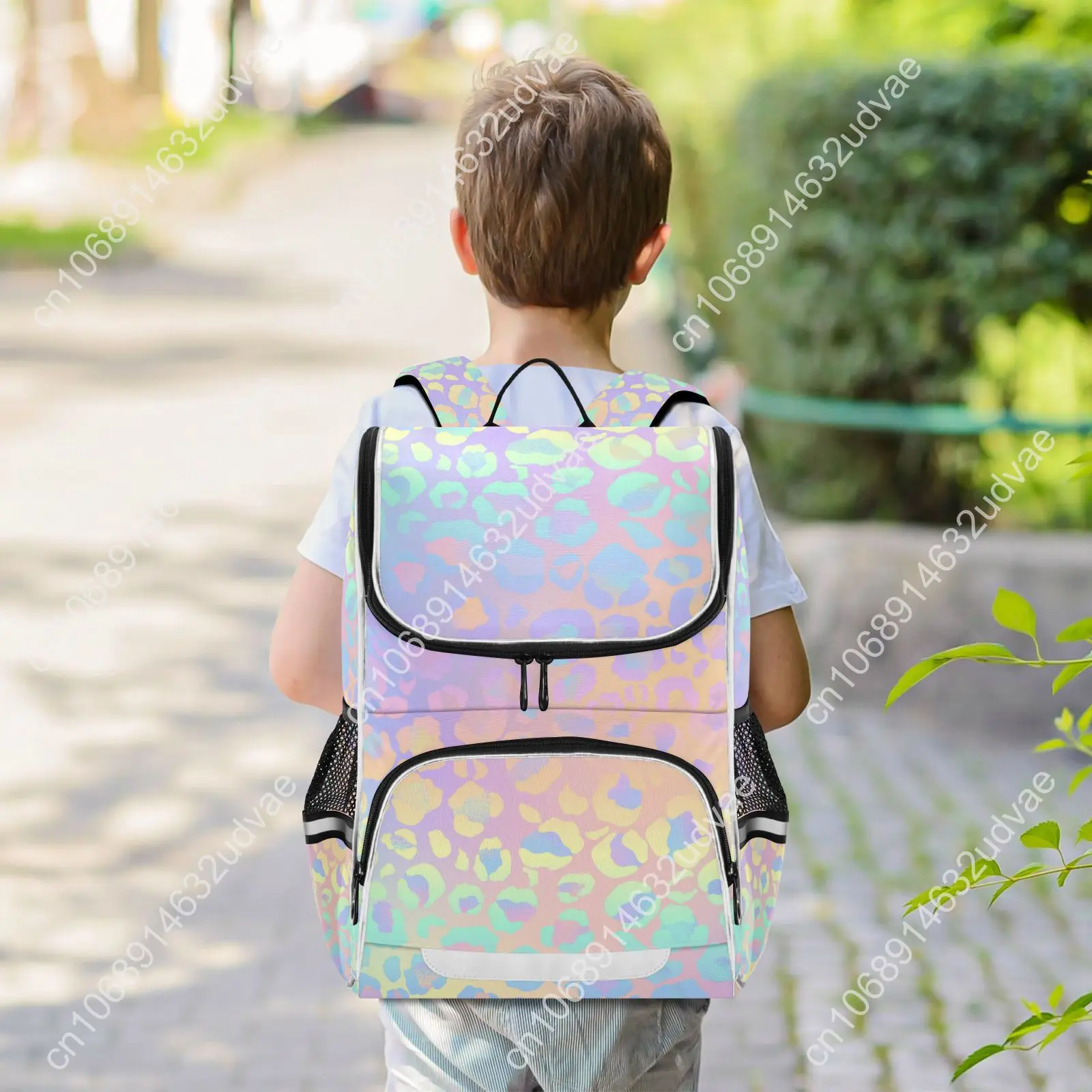 New Schoolbag Children Backpack Girl Primary Rainbow Leopard Tie-dye Reflective Stripe Book Bag Multi Pockets Japanese Backpacks