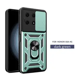 Shockproof Armor Case with Slide Camera Lens Protection Ring - Durable Phone Back Cover for Honor X8A 4G (Green)