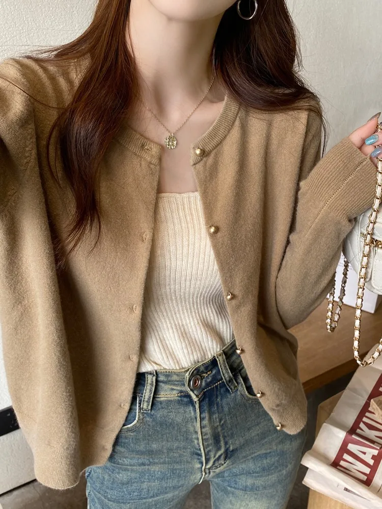 Fall Women Long Sleeve Elegant Cardiagn Sweater Autumn Casual Long Sleeve Knitted Top 2025 O-neck Knitwear Fashion Clothing