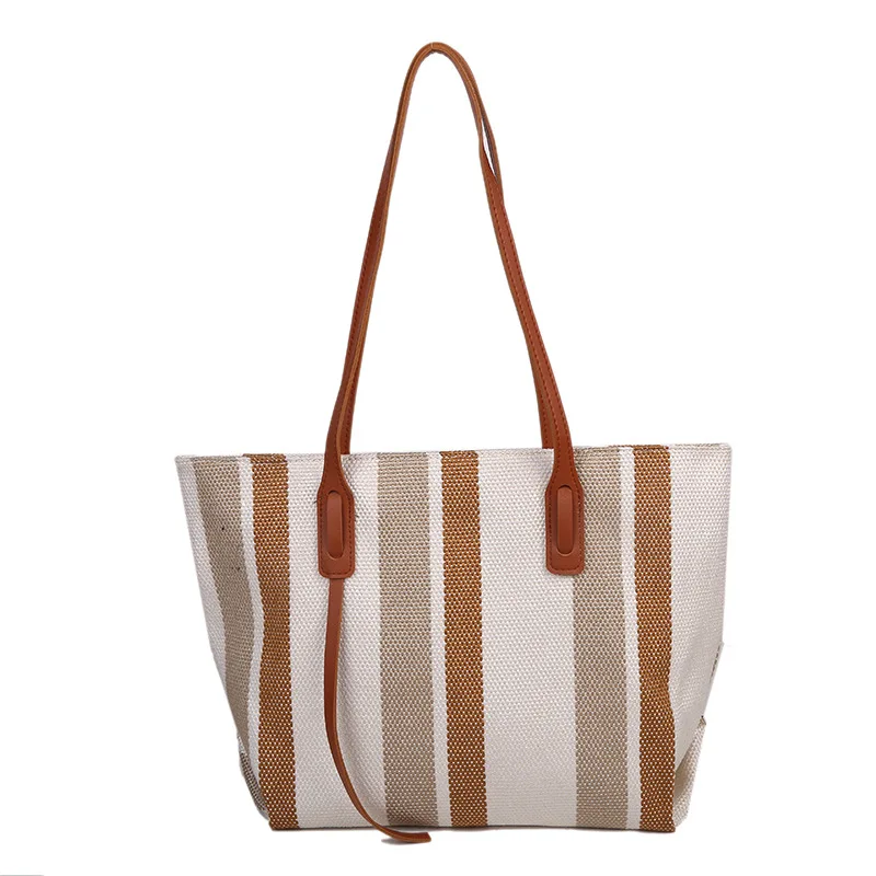 Korean Large Capacity Women Shoulder Bags 2022 New Simple Vertical Stripe Leisure Women Tote Bag Fashion Handbag