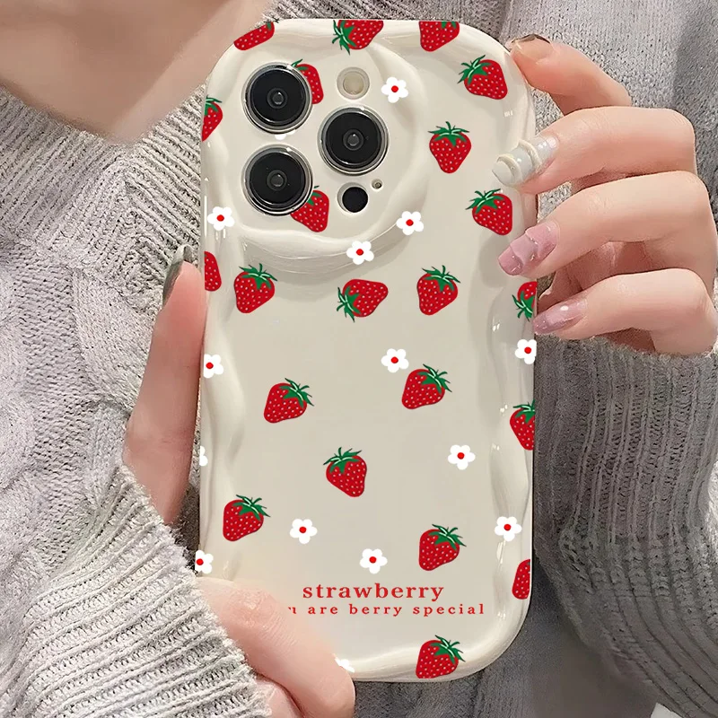 Fashion Flower Strawberry Shockproof 3D Wave Silicone Phone Case