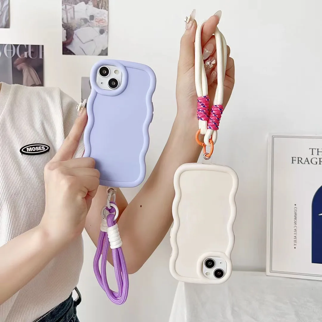 Cute Pure Color Hand Strap Silicone Shockproof Phone Case