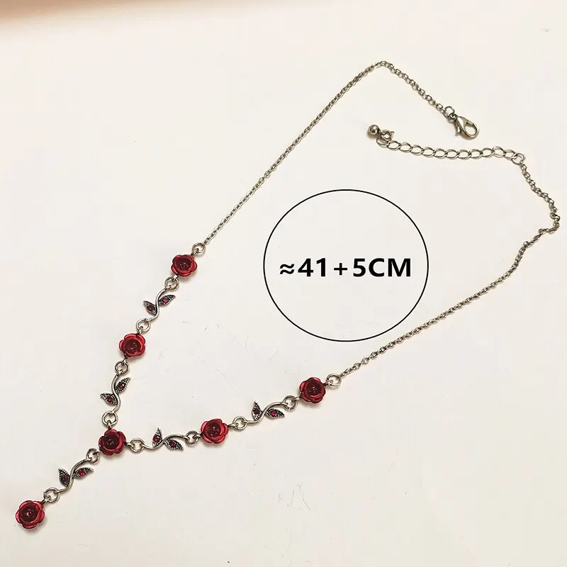 S295c94bfba154482985e0af8fb780a8fs Vintage Red Rose Flower Shape Jewelry Set Necklace Bracelet Earring Stud 4 Pcs Set Girls Jewelry for Party Birthday Gift Mallzona