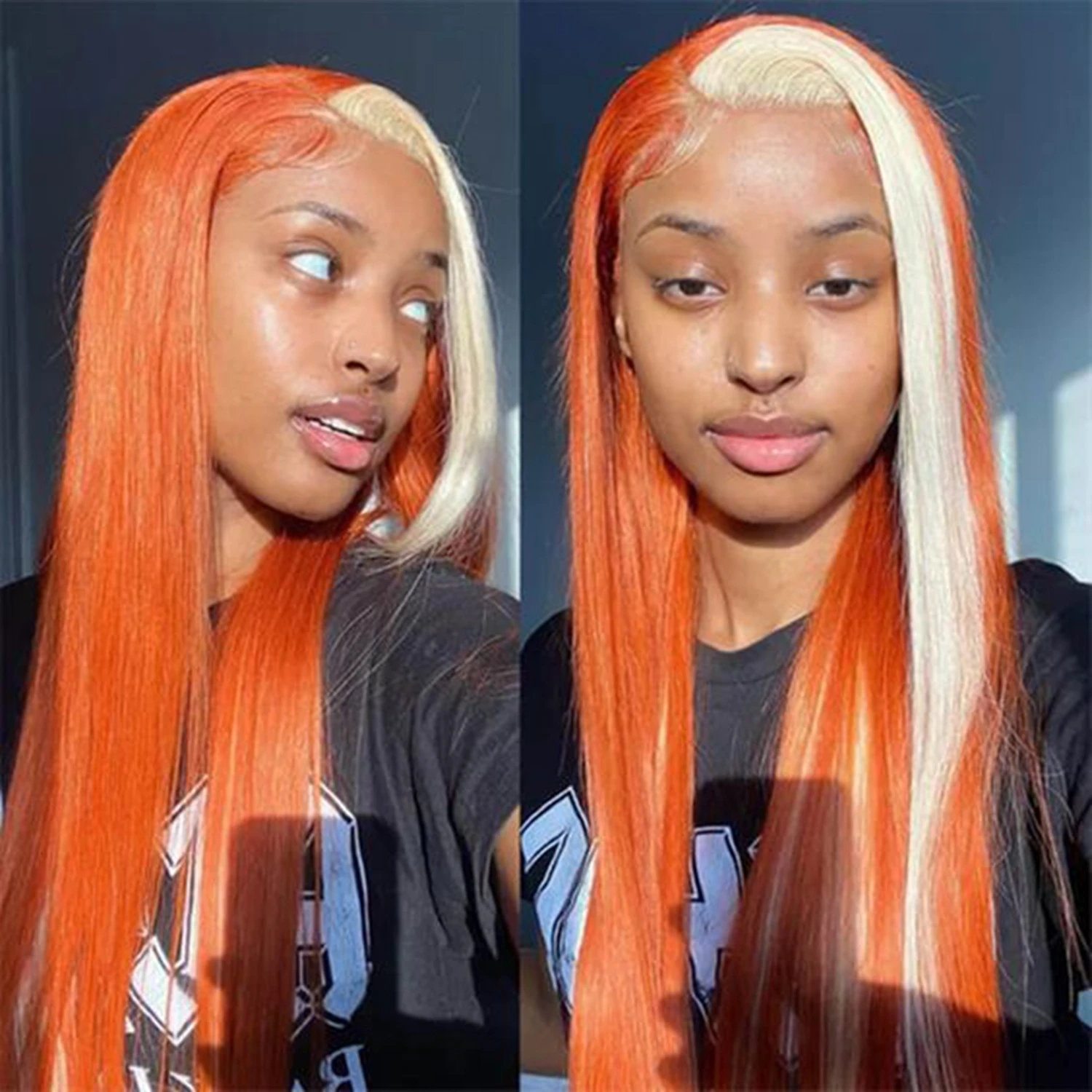 

Straight Ginger Orange Lace Wig with 613 Blonde Stripe 13x4 Lace Frontal Human Hair Wig for Women Preplucked Brazilian Remy Hair