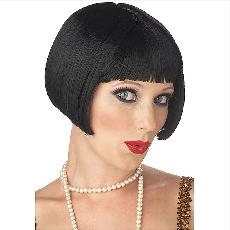 HAIRJOY cheveux synthétiques courte droite clapet Cosplay Bob perruques pour femmes Costumes perruque