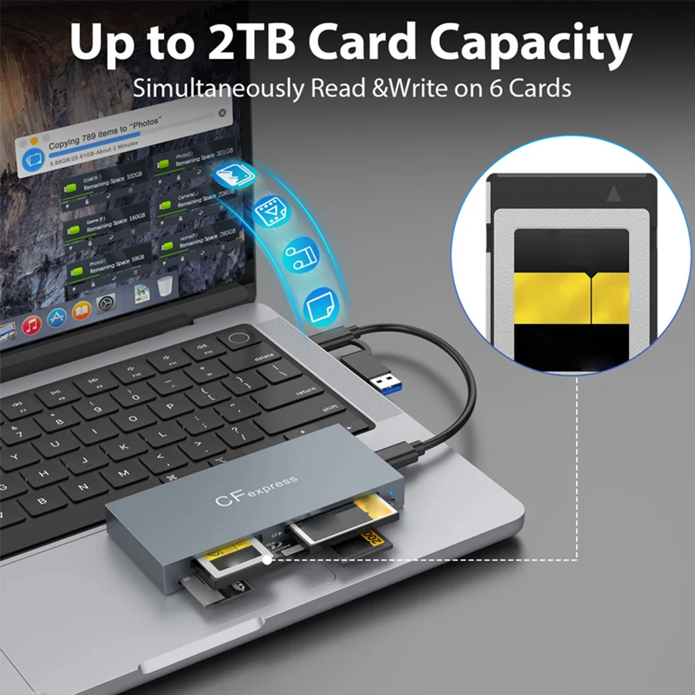 6 in 1 CFexpress Type B/CF/XD/MS/SD/TF All In One Card Reader 10Gbps Multi Memory Card Reader with Cable for Windows XP  OS