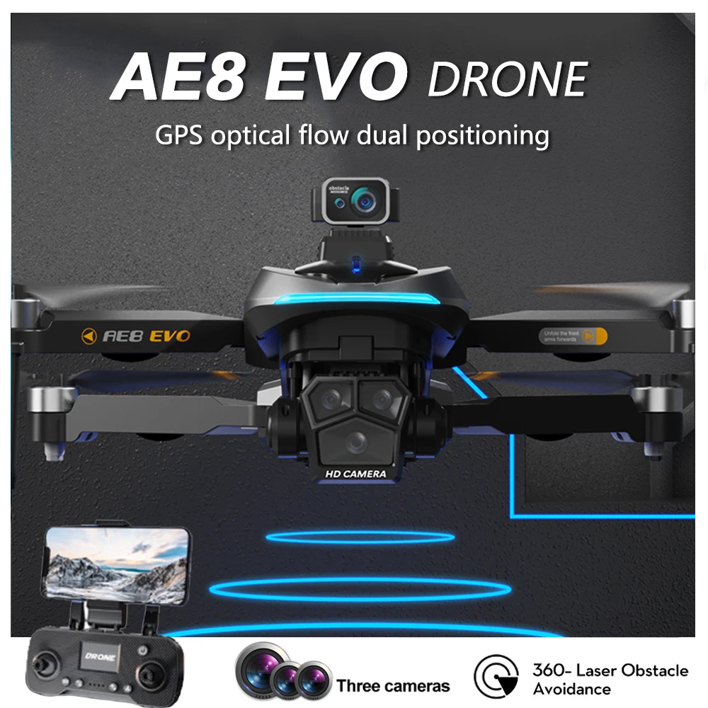 AE8 EVO 미니 드론 와이파이 FPV GPS 리턴 브러시리스 모터, 6K HD 듀얼 카메라, 360 ° 레이저 장애물 회피 RC 쿼드콥터 드론 장난감