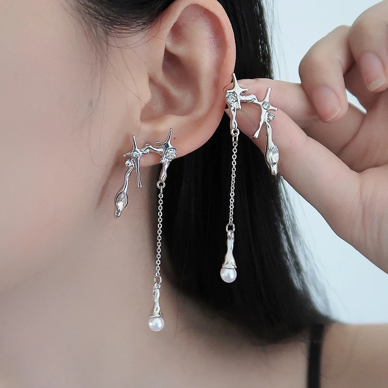 Drop Earrings Laser Stone Pink Love Heart Pendant Star Butterfly Long Tassel for Women Cool Girl Y2K Jewelry HUANZHI NEW INS