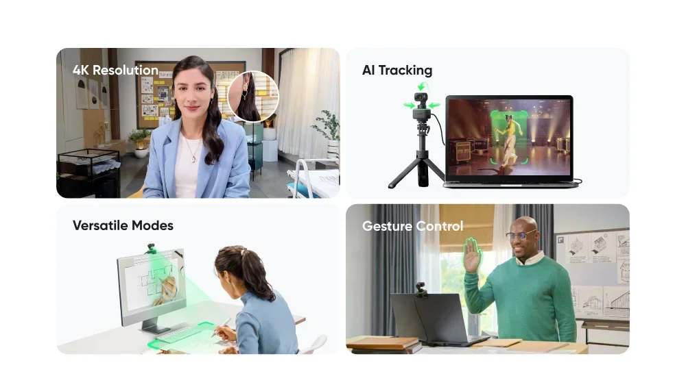 Insta360 Link 4K Action Camera with AI Tracking Gesture Control Webcam 1/2 Inch Sensor Noise-Canceling Microphones for Vloggers 6
