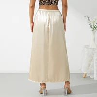 Jupe mi-longue à taille élastique et doublure intérieure pour femme, couleur unie, en satin, jupon long pour dames, blanc/noir/jaune 6