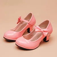 Girls Pu Leather High Heel Shoes Bowknot Girls Dress Shoes Girls Sandals Slide 1
