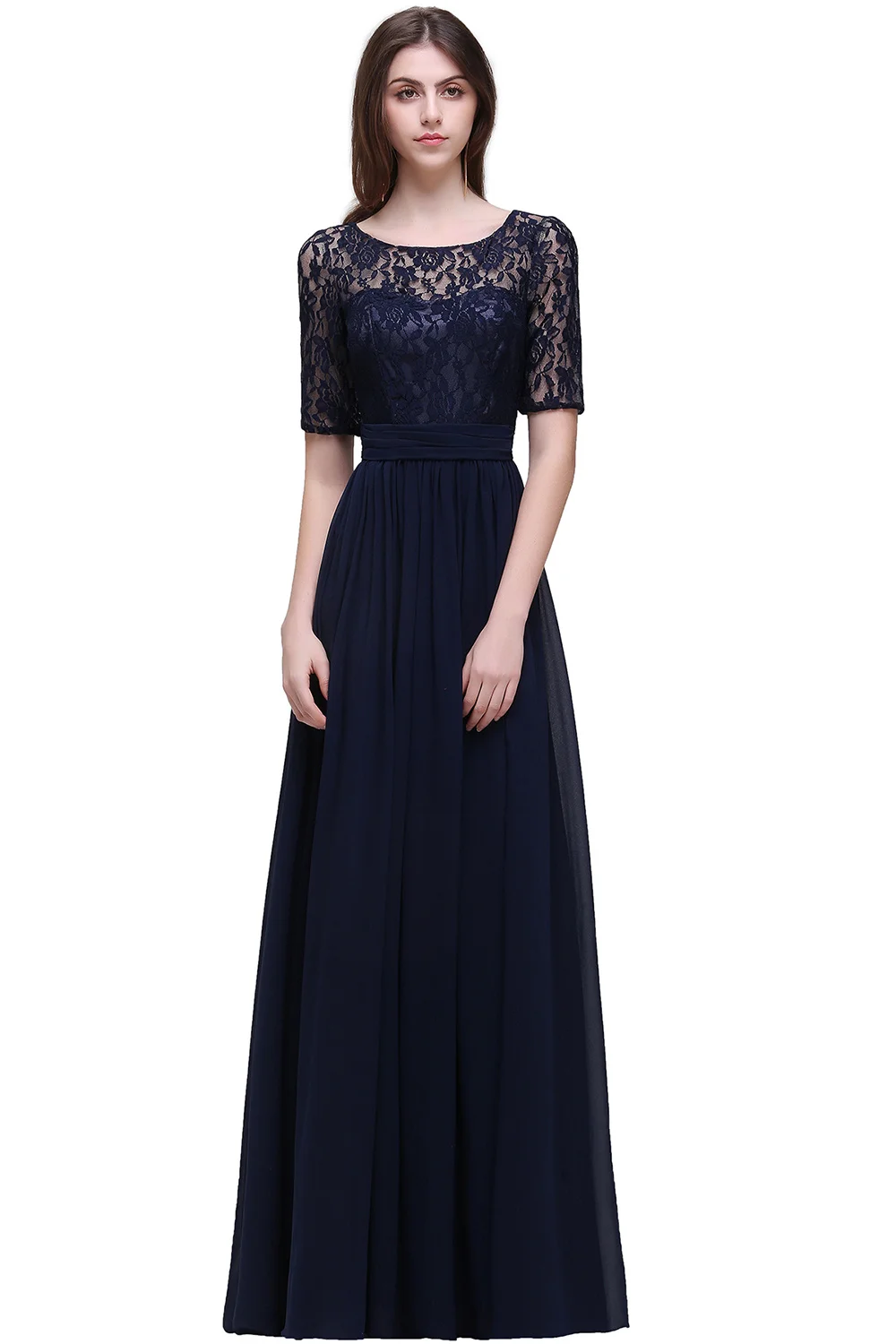 

Vintage Floral Lace Maxi Dress for Women Sexy V Back Half Sleeve Evening Prom Gown with Linning Female Club Party Dresses