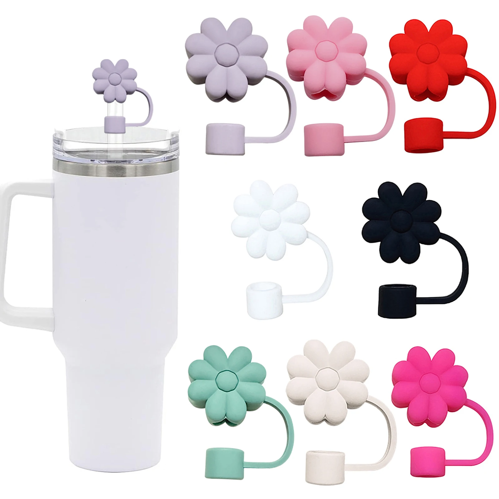 

Соломенная Крышка для Кубка Стэнли, милая соломенная крышка, совместимая с стаканом 30 и 40 унций с ручкой, 10 мм/0,4 дюйма, силиконовая крышка в форме цветка