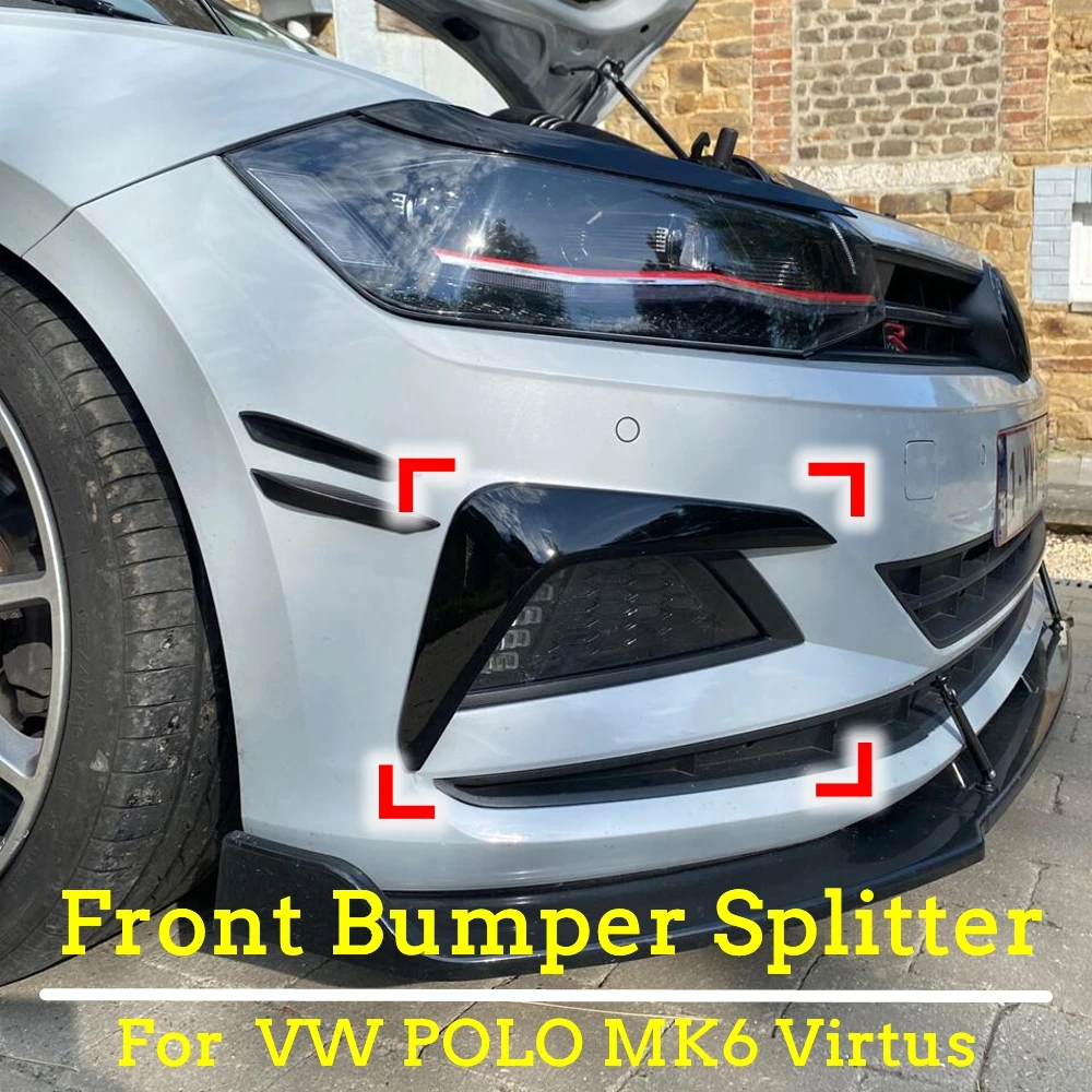 

For VW POLO MK6 Virtus 2017-2021 ABS Front Bumper Splitter Fog Light Eyebrows Spoiler Decorative Trim Tuning Diffuser Body Kits