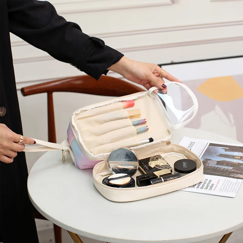 New portable gradient double-layer makeup bag, large capacity business travel toiletries bag