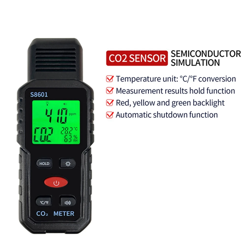 3 in 1 CO2 측정기 공기 품질 모니터 휴대용 5000Ppm CO2 모니터 측정 이산화탄소 ℃ / ℉   감지기 S8601 ZJY